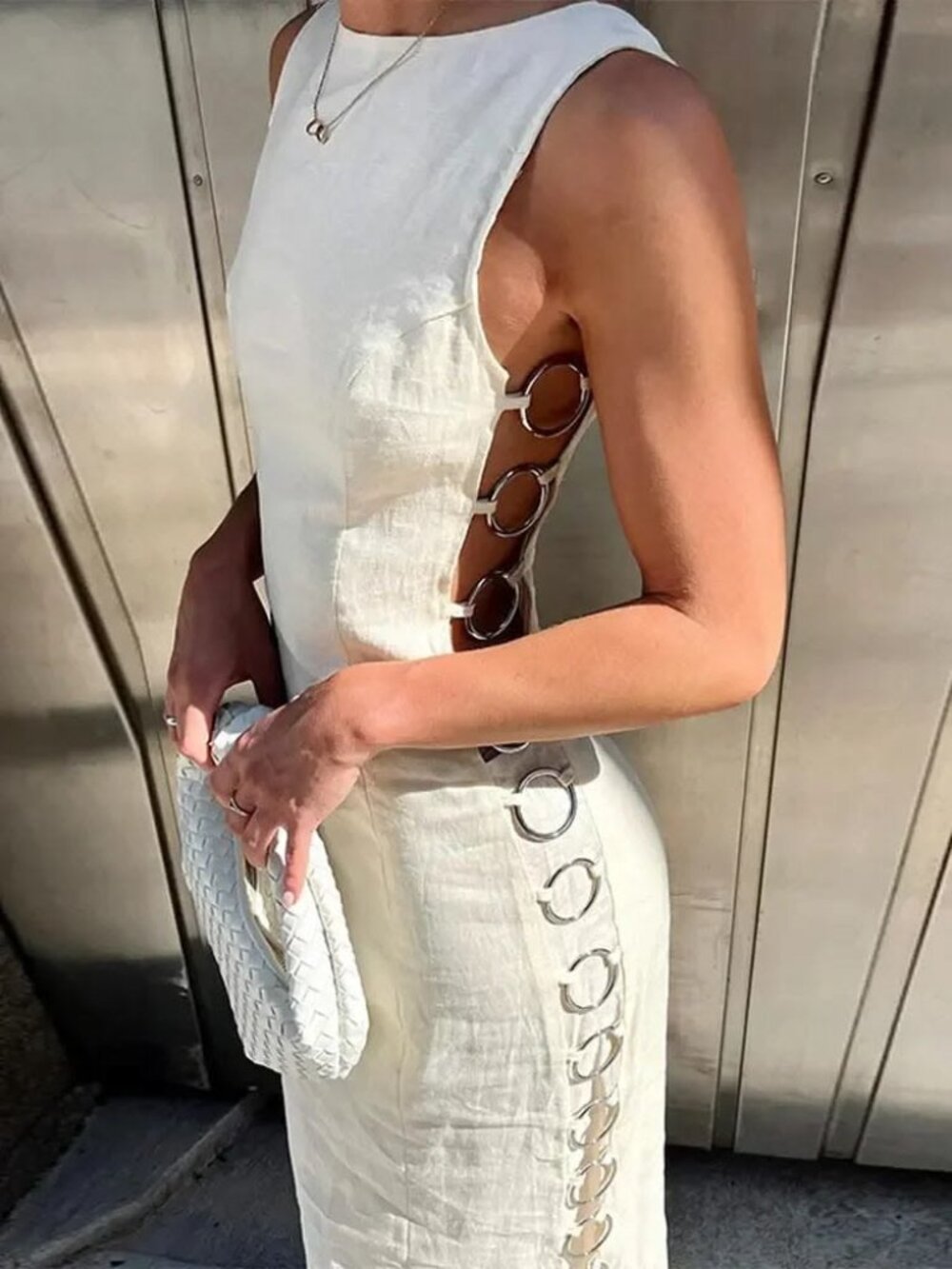 VRG GRL Discoteca Linen Maxi Dress - Cream - Size US 6 / AU 10 (Medium)